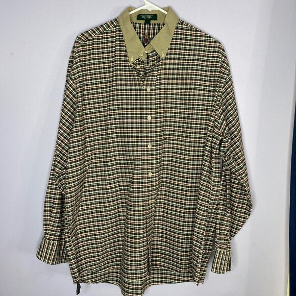 90s Hunt Club Shirt Mens 16.5 34/35 Green Red Plaid Preppy Heritage Academia VTG - Picture 1 of 14